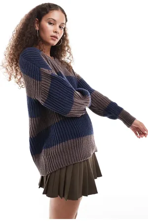 Daisy Street V neck stripe knitted ribbed jumper