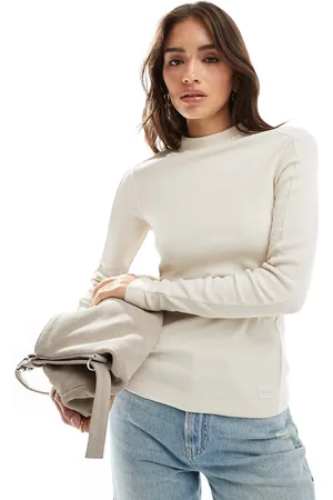 G-Star Slim ribbed long sleeve t-shirt in with mock neck-Neutral