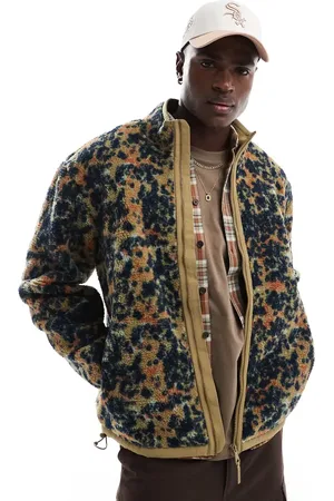 Farah Sherpa fleece zip jacket in camo-Green