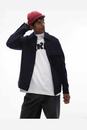 SELECTED Knitted wool overshirt in navy