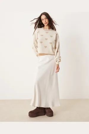 JDY Crew neck heart knitted jumper in -Neutral