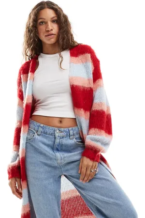 Daisy Street Brushed chunky knit stripe maxi cardigan