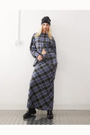 COLLUSION Slip maxi skirt in grey and blue check-Multi