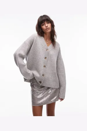 Topshop Knitted premium 100% lambswool v-neck relaxed cardi in