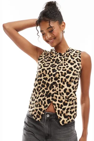 Threadbare Leopard print high neck waistcoat