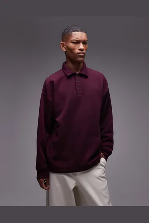 Topman Oversized long sleeve sweat polo in -Red