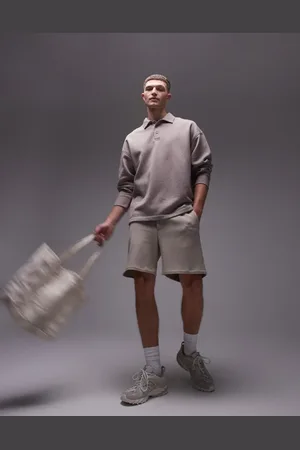 Topman Oversized fit sweatshirt polo in -Neutral