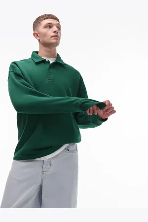 Topman Oversized long sleeve sweat polo in green