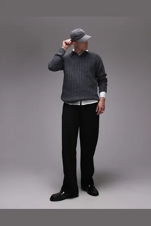 Topman Relaxed fit rib polo jumper in -Grey
