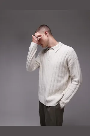 Topman Relaxed fit rib polo jumper in -White