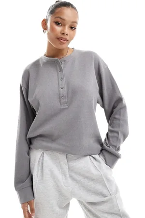 ASOS Oversized long sleeve henley t-shirt in waffle in