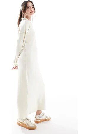 VERO MODA Supersoft polo neck ankle dress in melange-White