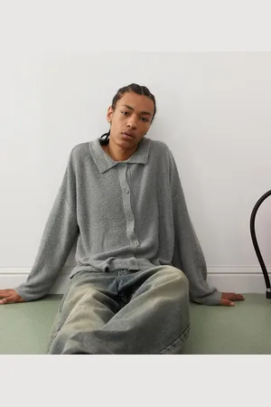 Reclaimed Polo cardigan in charcoal-Black