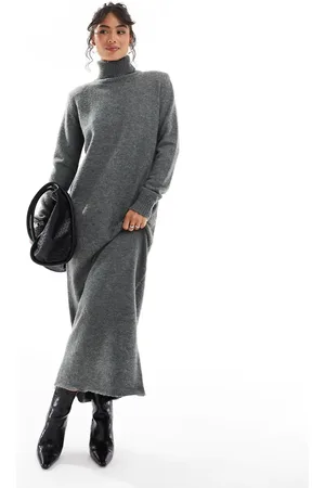 Pretty Lavish Knitted high neck maxi dress in -Grey