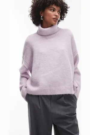 Topshop Knitted exposed seam roll neck relaxed jumper in -Purple