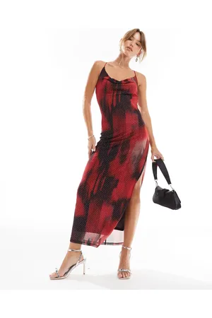 New Look Hotfix printed midi dress in red pattern