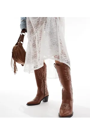 Glamorous Western heeled knee boots in -Brown