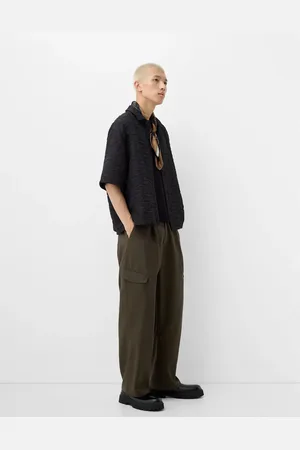 Bershka Collection baggy tailored pants in khaki