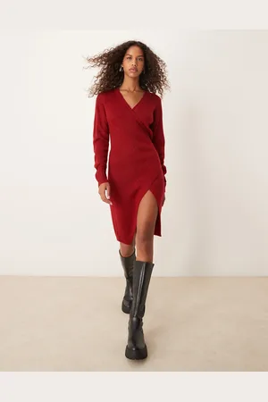 Glamorous Knitted wrap midi dress in