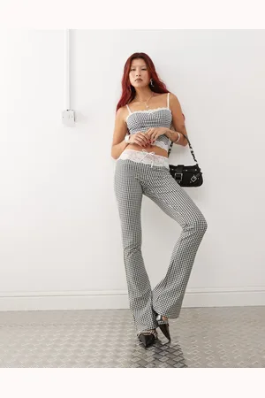 Lioness Low waisted pants with lace trim in mono gingham (part of a set)-Multi