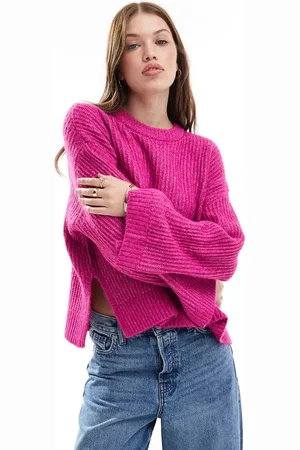 JJXX Fluffy cropped ribbed jumper in pink