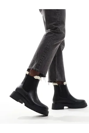 London Rebel Lois faux fur lined chunky chelsea boots in black