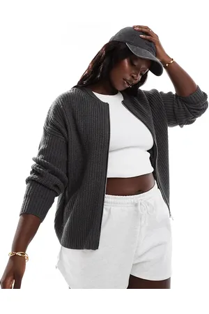 Yours Ribbed cardigan with zip in -Grey