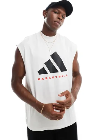 adidas Adidas Basketball sleeveless tee in white, black & red