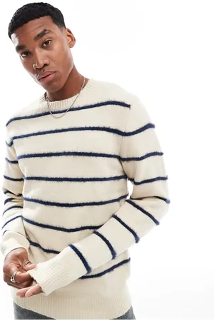 Brave Soul Brushed knitted jumper in stripe-Neutral