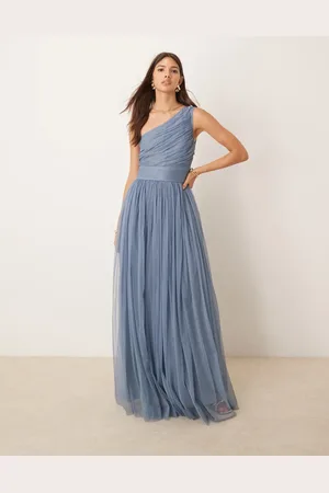 Lace & Beads Bridesmaid one shoulder tulle maxi dress in