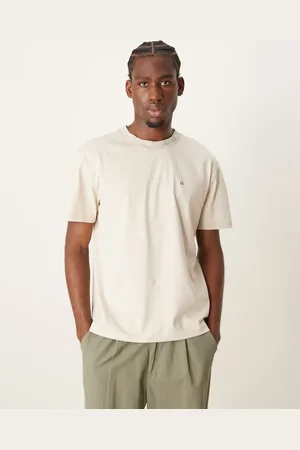 Calvin Klein Neck logo t-shirt in beige-Neutral