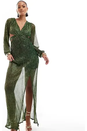 TFNC Pleated shimmer maxi dress in