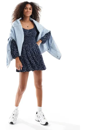 Hollister Long sleeve smocked waist skort dress in -Multi