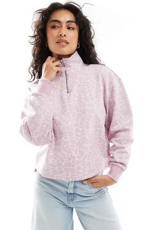 Hugo Blue Dantasia half zip sweatshirt in pink with all over print
