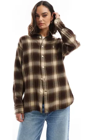 Ralph Lauren Relaxed fit plaid shirt with icon logo in brown