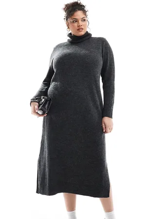 Pieces® Pieces Curve roll neck maxi jumper dress in melange