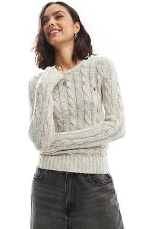 Ralph Lauren Julianna icon logo cotton cable knit jumper in cream-White