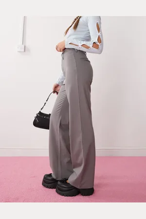 Monki Stretch straight leg pants with pull-on waist in grey