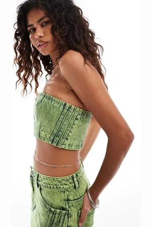 adidas Adilenium denim tube top in lime wash (part of a set)-Green