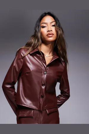 ASOS Leather look cropped boxy fit long sleeve shirt in (part of a set)