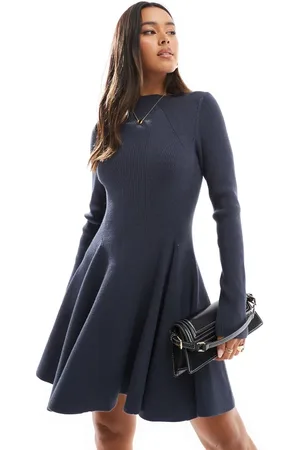 & OTHER STORIES Contoured rib knitted mini dress with flared hem in -Navy