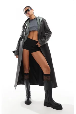 Daisy Street Soft PU washed trenchcoat-Brown