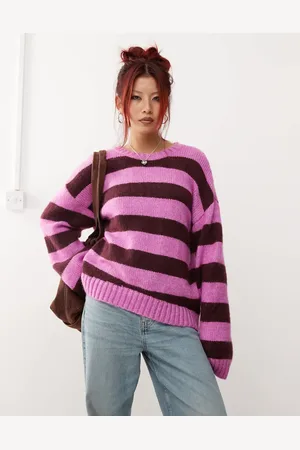 Monki Crew neck knitted sweater in stripe