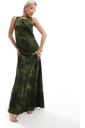 VERO MODA Aware satin maxi dress in green abstract print