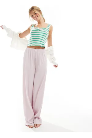 ASOS Mix & Match rib pyjama singlet and scrunchie in green and lilac