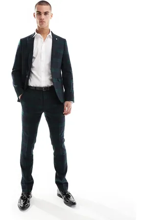 Twisted Tailor Suit pants in green and navy check (part of a set)