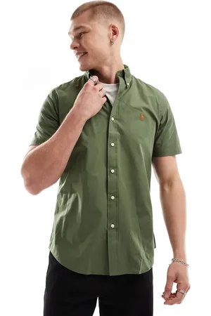 Ralph Lauren Icon logo short sleeve poplin shirt in olive green