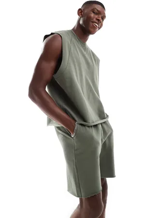 ASOS Pyjama set with raw hem singlet and shorts in charcoal-Grey
