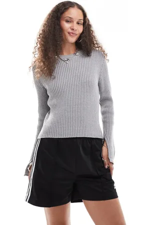 COLLUSION Chunky ribbed knitted jumper with split cuffs in grey
