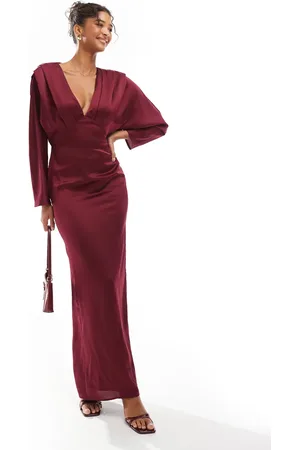 TFNC Satin kimono top maxi dress in -Red
